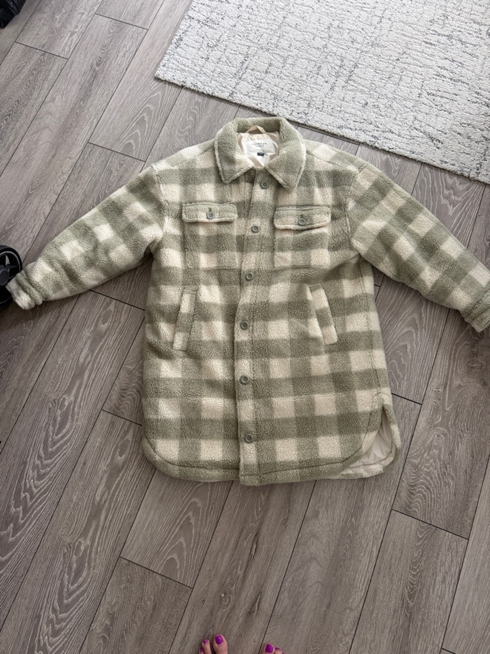 American Eagle Olive and Cream Sherpa Jacket